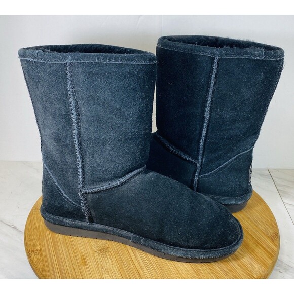 Bearpaw 608W Emma Short Black Boots Suede Sheepskin Womens Boots Size 7 - Picture 5 of 6